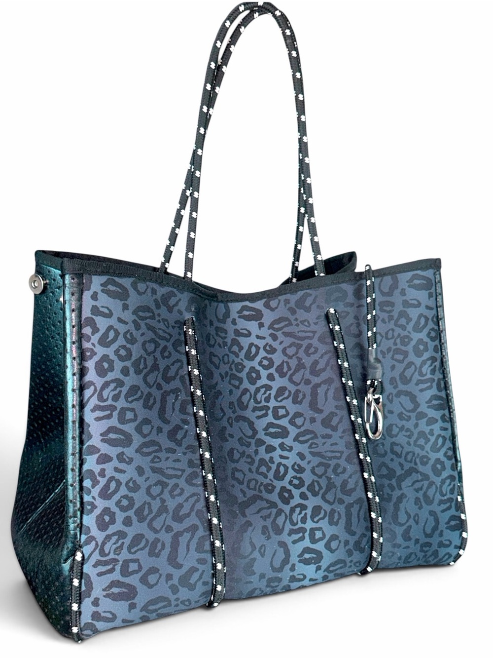 Parker & Hyde Navy Leopard Print Neoprene Tote Beach Travel Shoulder Bag
